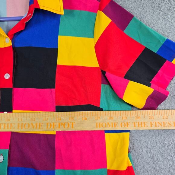 Funky Check Disco Style Button Front Shirt Women's Small Oversized Lightweight - Picture 5 of 7